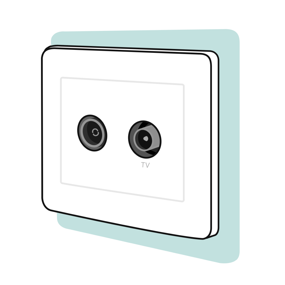 tv wall plug with two rounds connection ports for a coax cable