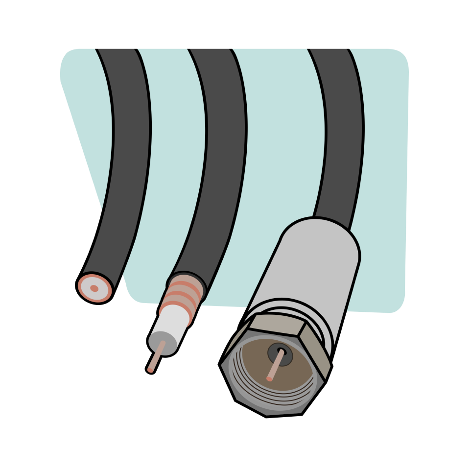 coaxial cables in 3 states : cut, stripped and complete